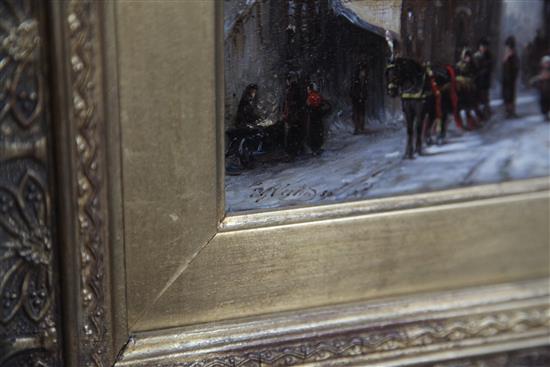 Petrus Gerardus Vertin (1819-1893) View of the old church, Amsterdam and Street scene in the snow 8 x 6.5in.